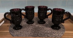 Avon 1876 Cape Cod Ruby Red Glass Footed Mug Set Of 4 Coffee Tea Beautiful 🌹