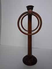 Vintage Wooden Display Stand with Double Rings — Ornate Base, 14” Tall