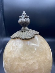 Set Of 2 Alabaster Egg on Three Legged Brass Stand with Elephants HEAVY!!