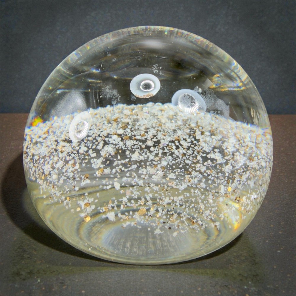 Hand Blown Italian Murano Art Glass Paperweight Dome With Sparkles Center Glass
