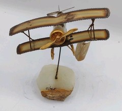 Vintage MCM Demott BiPlane Golden Metal Stone Base Art Decor Signed