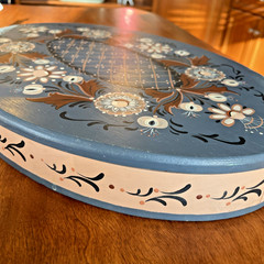 Vintage Signed 1983 Norwegian Rosemaling Large Blue Wood Hand Painted Container