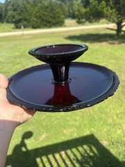 Vintage Avon 1876 Cape Cod Ruby Red Glass Pedestal Cake Plate Stand