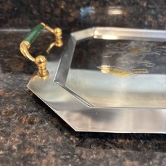 Vintage Serving Platter Inox 15/10 Steel with Green Gold Italy Beautiful Tray