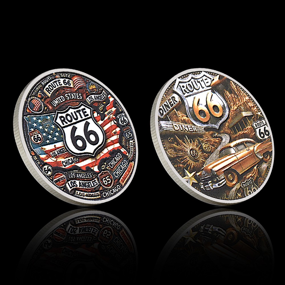 Route 66 USA Commemorative Coin Classic Car & Diner Collectible Travel Souvenir