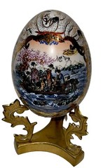 Vintage Large Ceramic Asian Geisha Satsuma Egg Figurine Fancy Brass Base