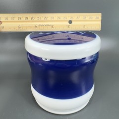 1970s Porsgrund Norway Porcelain Covered Candy Dish Jar Blue White Container VTG