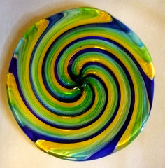 Murano Italian Art Glass Disc Hand Blown Swirls Retro Look