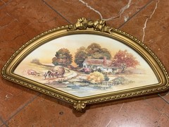 HOMCO AUTUMN HARVEST FAN SHAPE HOLLYWOOD REGENCY GOLD FRAME 1980S LENA LUI EUC
