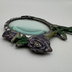 Art Nouveau Style Handheld Magnifying Glass Floral Rhinestone Enamel Rose Decor