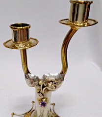 Copa Collection Made in Brazil Brutalist Mixed Metal and Amethyst Candleabra