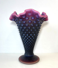RARE Signed Fenton Deep Plum Satin Finish Hobnail 8″ Trumpet Vase