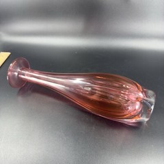 1990s Hand Blown Glass Vase Artist Signed Cranberry Faceted Glass Vase Vintage