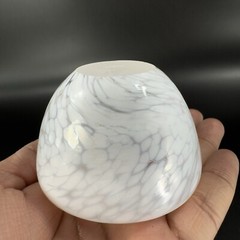 Hand Blown Art Glass Round Dish Bowl Heavy Small White Spots Hand Made Hollow