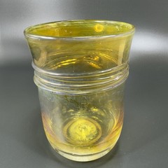 1984 Hand Blown Art Glass Single Tumbler Cup Yellow Opalescent Signed Jalitha