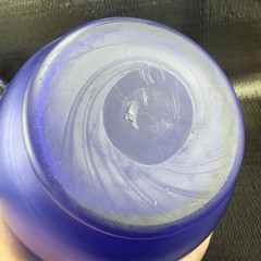 Vintage Bohemian Hand Blown Art Glass Enameled Flower Paint Vase Bowl Blue VTG
