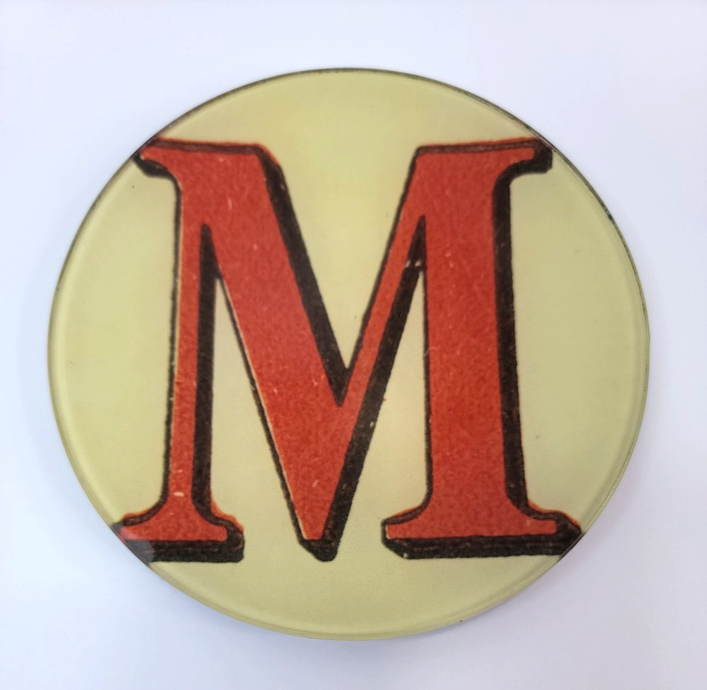 John Derain Red Letter “M” Signed 5.25 Plate Decoupage Hand Blown Glass New York