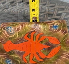 Mid-Century Modern Enamel on Copper Square Plate Trinket Dish Lobster Crawfish