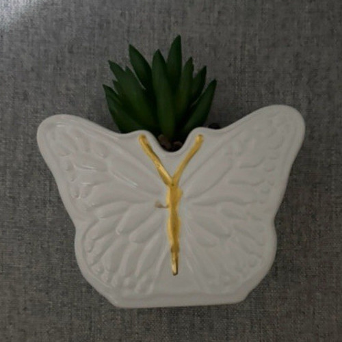 White & Gold Butterfly Wall Planter Decorative Faux Green Plant