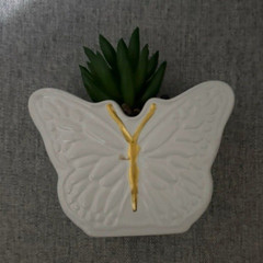 White & Gold Butterfly Wall Planter Decorative Faux Green Plant
