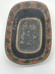 Victorian Antique Toleware Hand Painted Metal Tray & Bowl • Fruit/Foliage