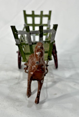 Pair Hand Painted Heavy Cast Metal Miniature Horse & Wagon Figurines from France