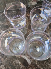 AUNT RHODY GOOSE STEM GLASSES 10 oz. VINTAGE Set of 5 EXCELLENT CONDITION