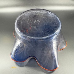 Boatman Studio Art Glass Hand Blown Bowl Dish Crackle Blue Glass Red Edges VTG