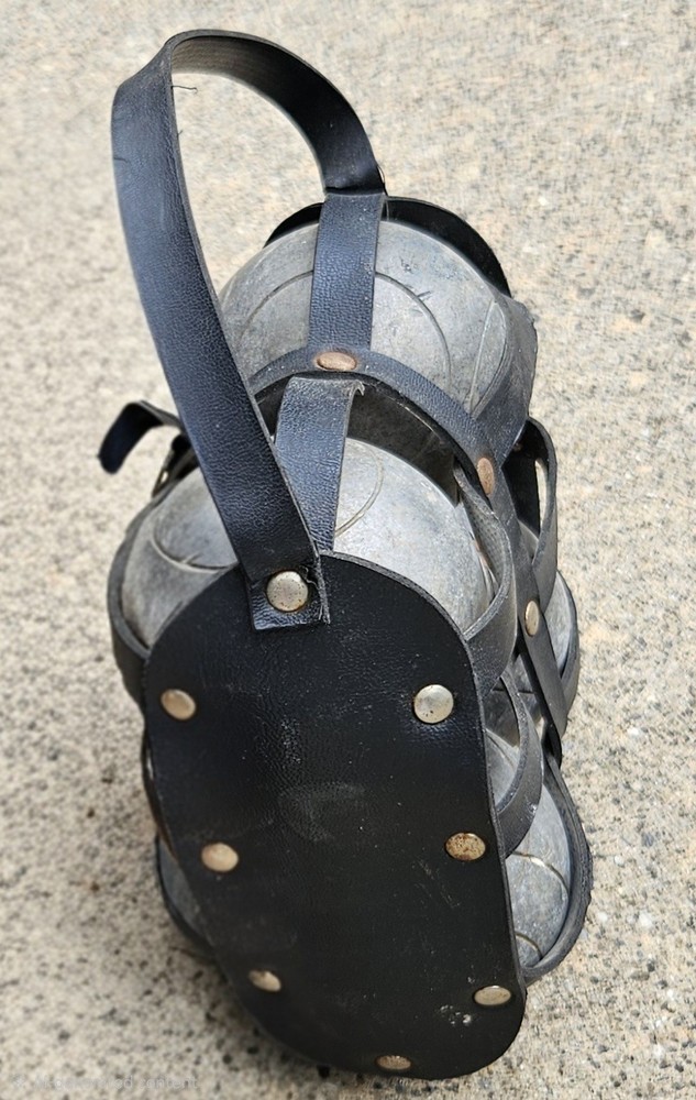Vtg Steel Boules/Bocce Petanque Set | Black Strap Carrier | French Garden Decor