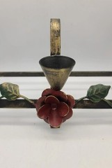 Vintage Candelabra Tole Cast Iron Hand Painted 3 Candlestick Holders Flowers