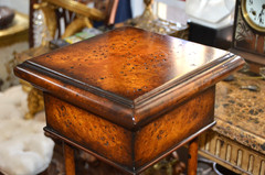 Neoclassical Wooden Walnut Burl & Bronze Pedestal Stand Tall 43 1/2 in
