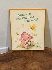 Vintage 1982 Care Bear Wooden Picture Made In USA Cheer Bear