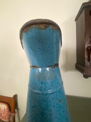 Vintage French Enamelware Body Bath Pitcher Mottled Blue on Blue c. 1900-1940s