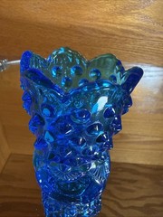 Vintage Fenton Colonial Blue Hobnail Toothpick Holder / Votive 3 Footed