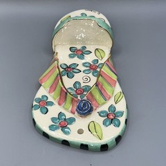 Diane Husson Ceramic Wall Hanging Flip Flop Shelf/ Tealight Holder 10.5”Tx4.75”W