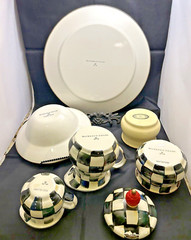 Mackenzie-Childs Courtly Check Serving Pieces and Yellow Enamel Lot