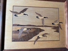 Vintage Creative Woods NY “Ducks In Flight Scene” Marquetry Artwork