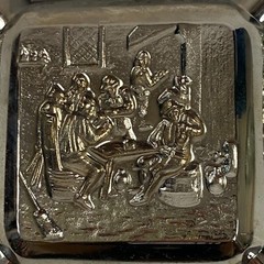 Antique Collectible Metal Cigarette Ashtray Men Sitting Around A Table Rare