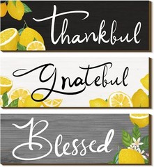 3 Pcs Sunflower Gifts Farmhouse Wall Decor Thankful Lemon, Black, White, Gray