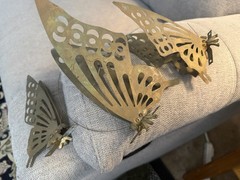 Vintage Brass Set of 3 Butterflies Wall Or Sitting Decor Metal Art