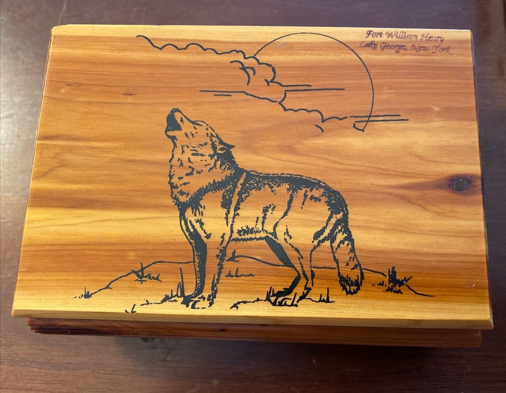 Wooden Keepsake Box – Wolf Design – From Fort William Henry, Lake George, NY