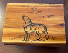 Wooden Keepsake Box – Wolf Design – From Fort William Henry, Lake George, NY
