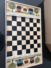 Vintage Folk Art Wooden Checkerboard Country Farmhouse Game Board Wall Decor
