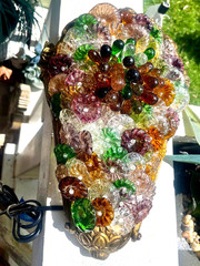 2 Vintage Art Nouveau Murano Glass Bronze Grape Cluster Wall Sconce 1900s 12″x8″
