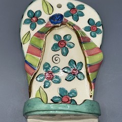 Diane Husson Ceramic Wall Hanging Flip Flop Shelf/ Tealight Holder 10.5”Tx4.75”W