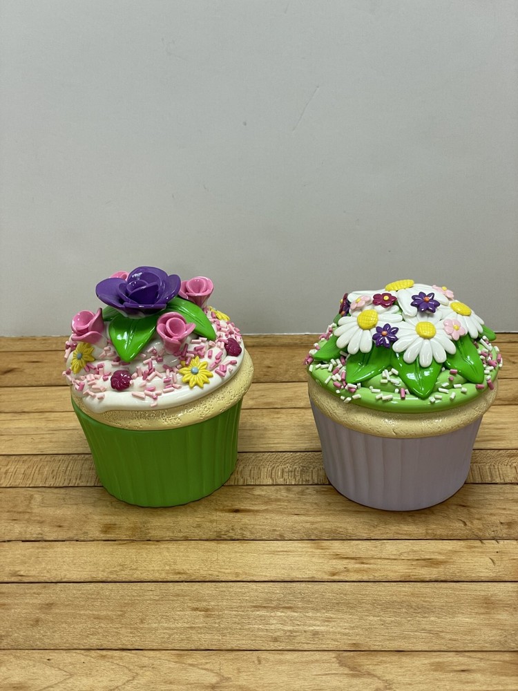 CERAMIC CUPCAKES – 2 pcs. – PERFECT CONDITION – FLORAL DESIGNS