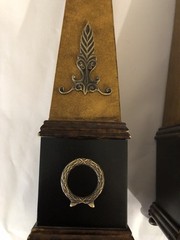 Pair Neoclassical Style Brass Composition and Partial Ebonized Table Obelisks