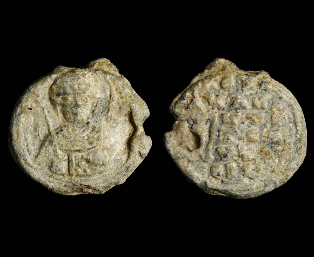 Byzantine Lead Seal Christ Pantokrator & Cross Monogram Holy Land Find 23mm
