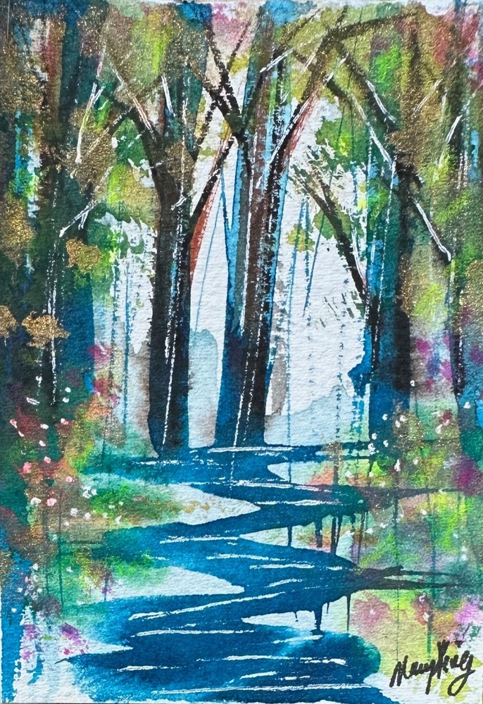 Original ACEO Watercolor Painting by Mary King – Sparkling River