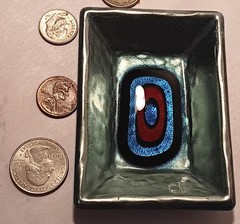 ’60s MCM ITALY vtg enamel ring dish arts & crafts copper laurana blue eye coin